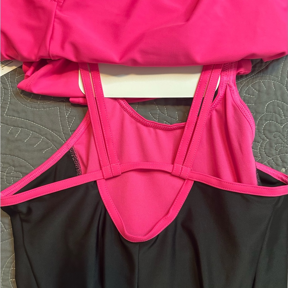 Zeroxposur Girls Black/Pink 1 Piece Swimsuit/Cover Up Skirt Set NWT Size L 14 - Picture 4 of 9